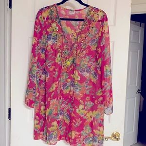 XL chiffon floral tunic top blouse kaftan